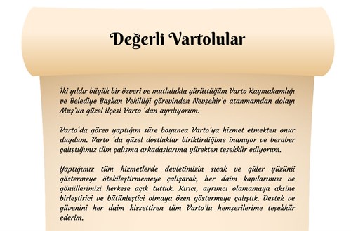 Kaymakamımız Sayın Ertuğrul AVCI’nın Veda Mesajı